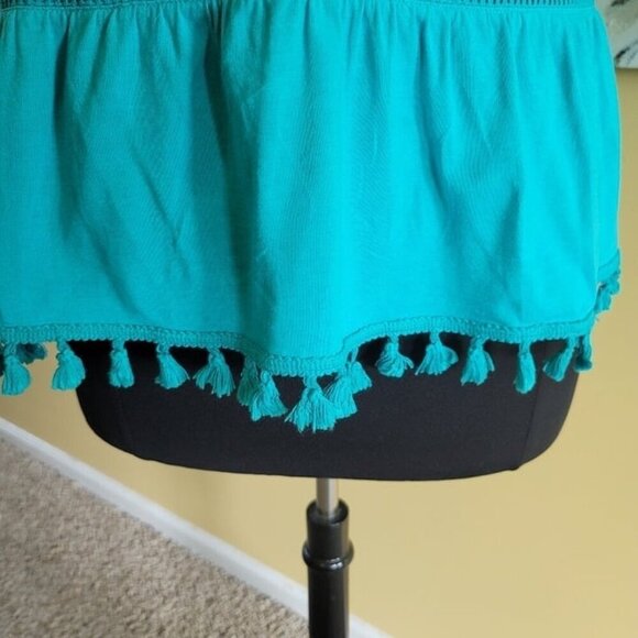 New Women's Plus Crown & Ivy Teal Tassel Sleeveless V Neck Tunic Knit Top 3X - Picture 3 of 5